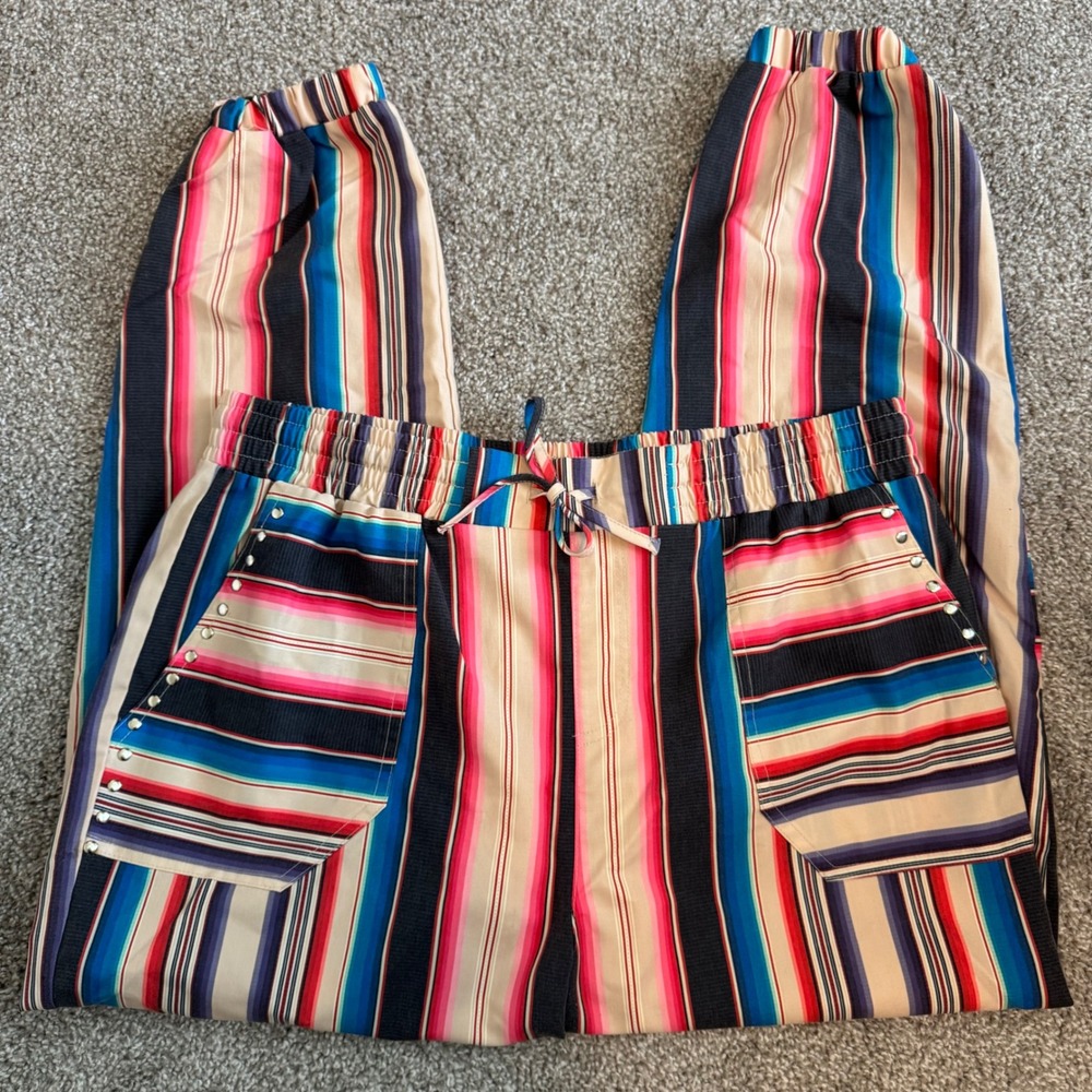 Western Boho Serape Striped Crazy Train Jogger Pants Multicolor 2XL